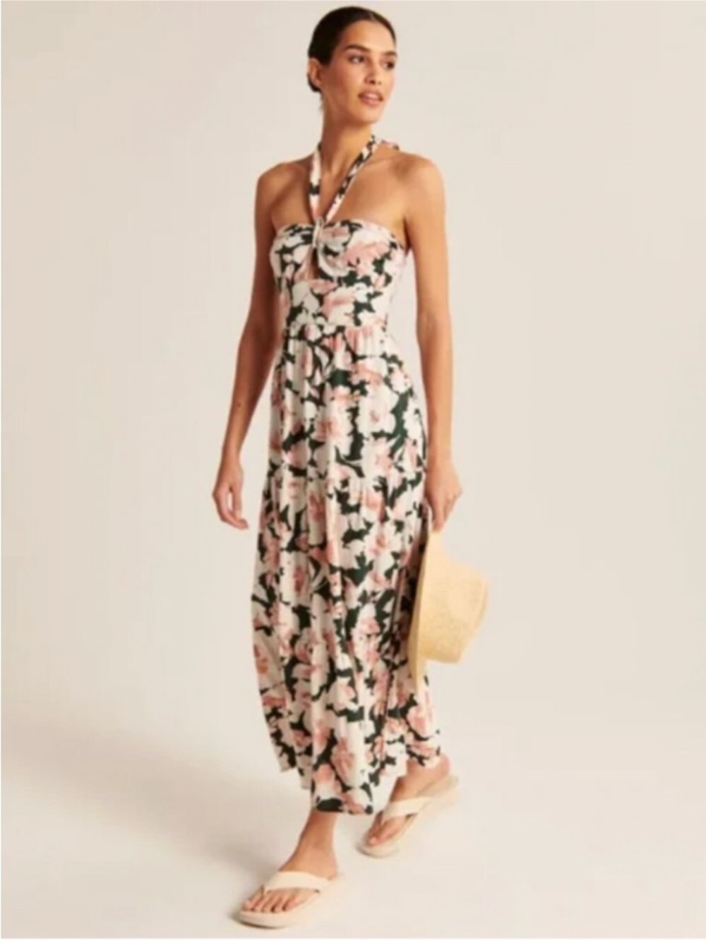 Abercrombie & Fitch Knotted Halter Maxi Dress Cutout Strapless Floral Size XS